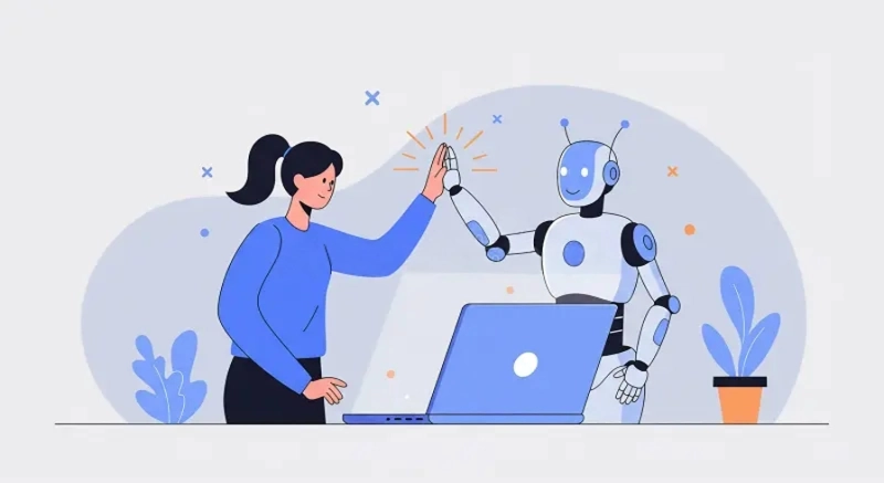 Human and AI collaborating